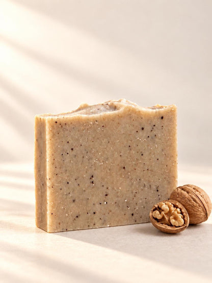 Bath Gift Set with Walnut Body Scrub, Oatmeal Bomb, Soap and Tray