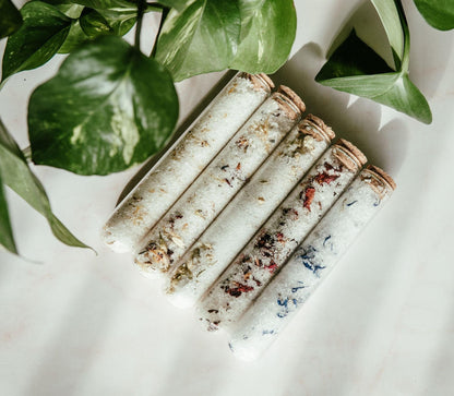Bath Salt Tube, Glass Epsom Soak with Dried Flowers