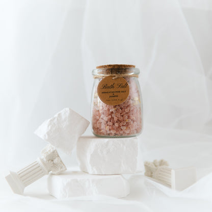 Botanical Bath Salt Soak in Glass Jar with Himalayan Pink Salt for Luxurious Bathing Experience.