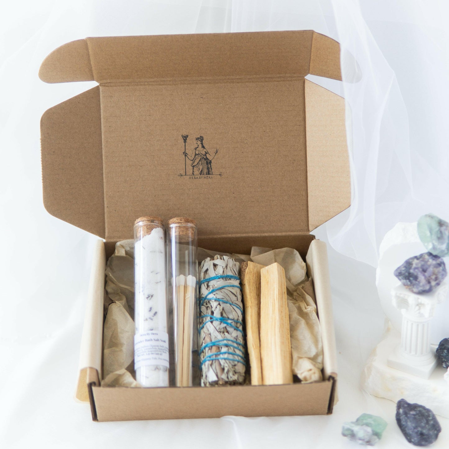 Divine Ritual Kit – Lavender Bath Salt Shot, Palo Santo, Sage & Long Matches.