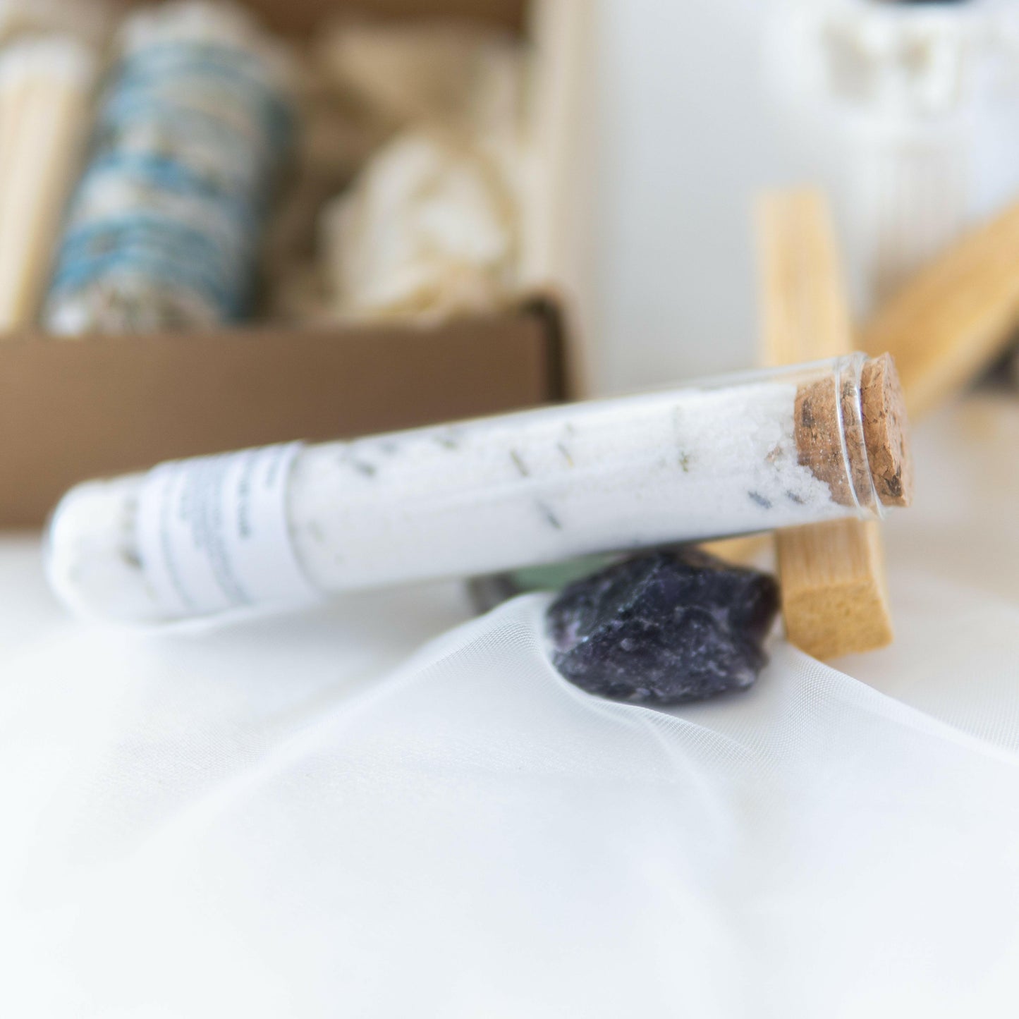 Divine Ritual Kit – Lavender Bath Salt Shot, Palo Santo, Sage & Long Matches.