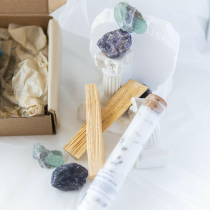 Divine Ritual Kit – Lavender Bath Salt Shot, Palo Santo, Sage & Long Matches.