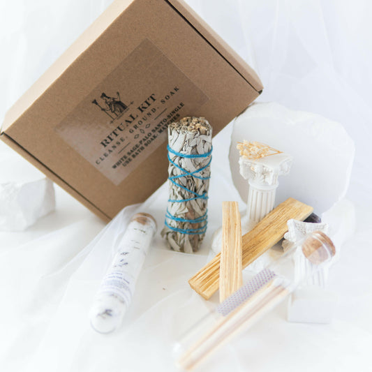Divine Ritual Kit – Lavender Bath Salt Shot, Palo Santo, Sage & Long Matches.