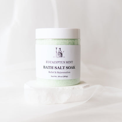 Eucalyptus Peppermint Epsom Salt Bath Set jar on a soft white background. Gifts For Her