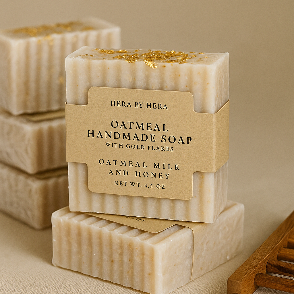 Oat & Gold Duo – Handmade Oatmeal Soap with 24K inspired Gold Flakes + Bamboo Rest