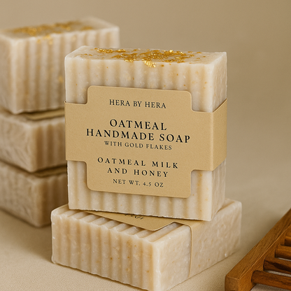 Oat & Gold Duo – Handmade Oatmeal Soap with 24K inspired Gold Flakes + Bamboo Rest