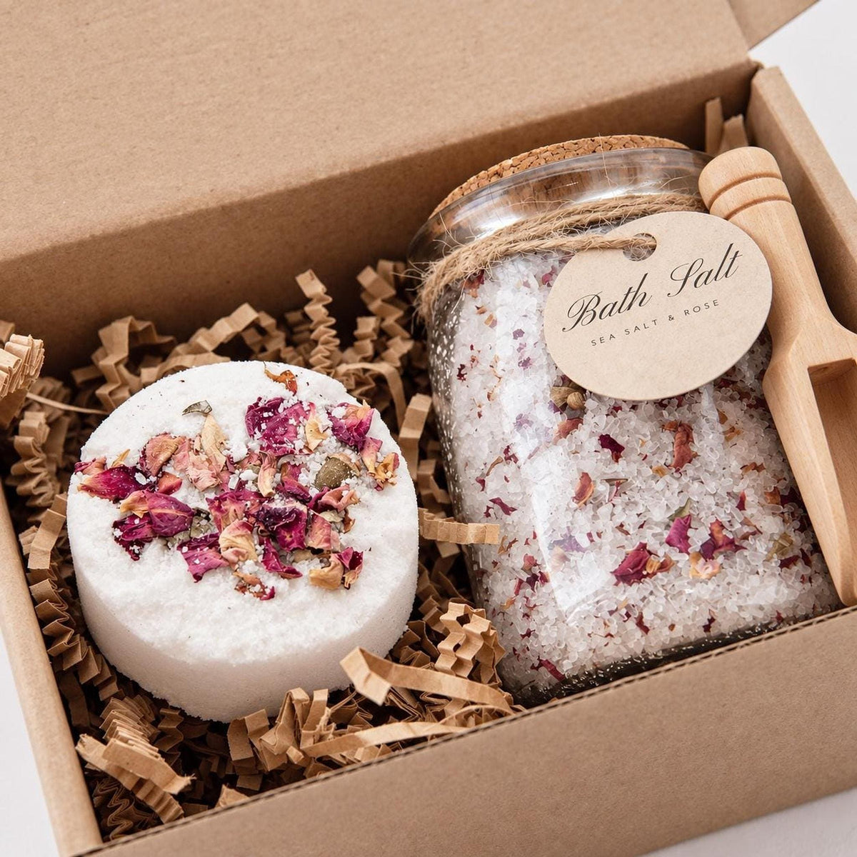 Rose Bath Set, Epsom And Sea Salt Soak and Bath Bomb