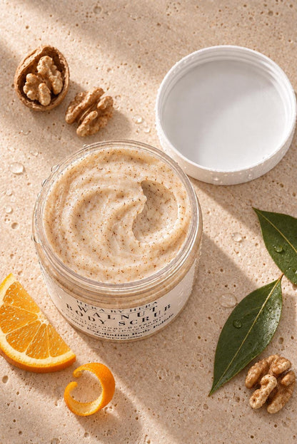 Walnut Body Scrub, Creamy Indian Bay Exfoliator with Sweet Orange, 9 oz