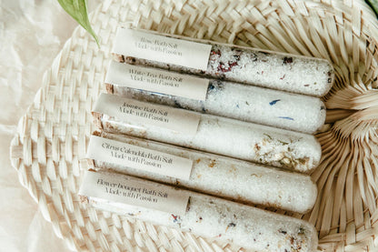 Bath Salt Tube, Glass Epsom Soak with Dried Flowers