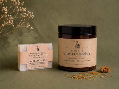 Bath Salt Gift Set, Citrus Calendula and Honey Oat Soap