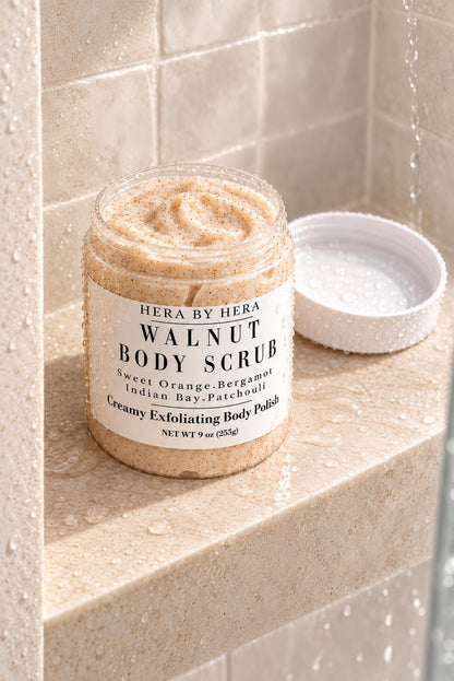 Body Scrub and Candle Gift Set | Cozy Self Care Gift Box | Walnut Body Polish | Relaxing Bath Gift for Her