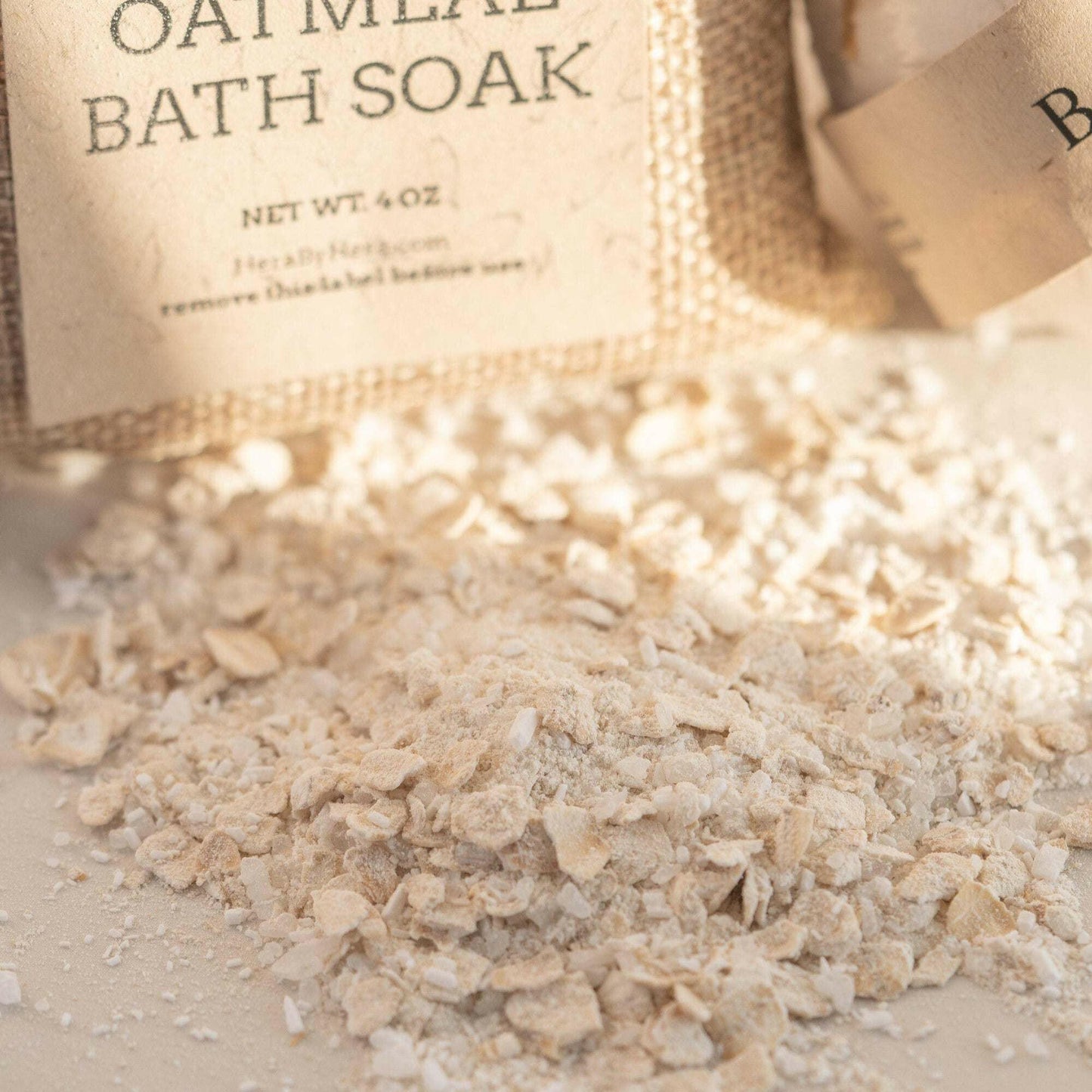 Oatmeal bath soak with natural ingredients for soothing and softening skin.