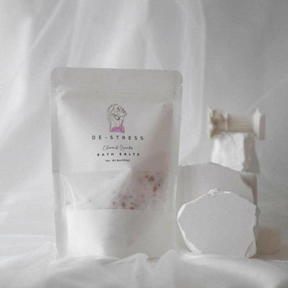 Soothing Bath Soak with Chamomile Lavender in a resealable pouch.